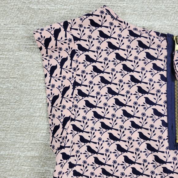 Charlotte Russe Bird Top Womens Small Pink Blue Pleated Back Zipper Round Neck - Picture 7 of 13